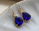 Gold Cobalt Blue Earrings Electric Blue Jewelry Earrings - Bridesmaid Earrings Electric Blue Wedding Jewelry Bridal Earrings Cobalt Wedding