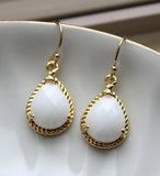 Gold White Opal Earrings Cream Jewelry - Bridesmaid Earrings White Opal Wedding Jewelry Winter White Bridesmaid Jewelry
