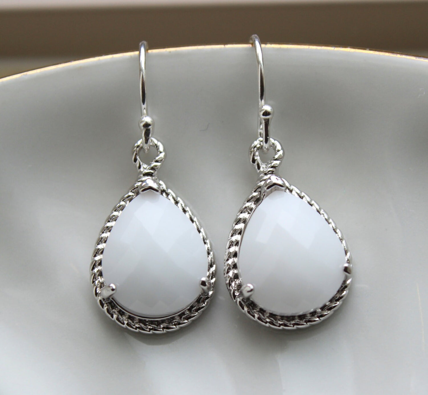 Silver White Opal Earrings Cream Jewelry - Bridesmaid Earrings White Opal Wedding Jewelry Winter White Silver Bridesmaid Jewelry