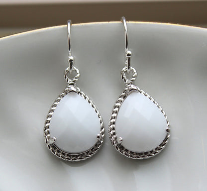 Silver White Opal Earrings Cream Jewelry - Bridesmaid Earrings White Opal Wedding Jewelry Winter White Silver Bridesmaid Jewelry