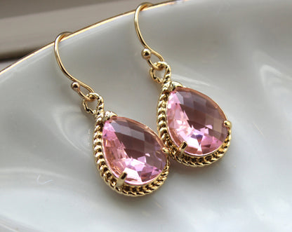 Gold Light Pink Earrings Gold Blush Wedding Jewelry - Light Pink Bridesmaid Earrings Bridesmaid Gift Pink Blush Bridal Jewelry Personalized