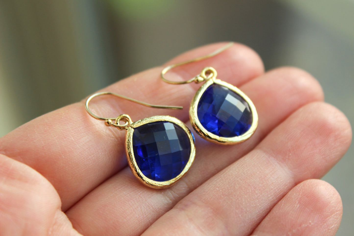 Gold Large Cobalt Earrings Electric Blue Wedding Jewelry Cobalt Blue Bridesmaid Earrings Gift Electric Blue Personalized Gift Under 25