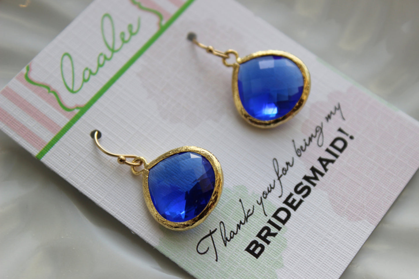 Gold Large Cobalt Earrings Electric Blue Wedding Jewelry Cobalt Blue Bridesmaid Earrings Gift Electric Blue Personalized Gift Under 25