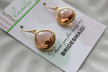 Gold Large Blush Earrings Champagne Peach Pink Wedding Jewelry Blush Bridesmaid Earrings Gift Peach Pink Bridal Personalized Gift Under 25
