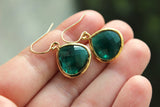 Gold Large Emerald Green Earrings Jade Wedding Jewelry Green Bridesmaid Earrings Gift Emerald Dark Hunter Green Personalized Gift Under 25