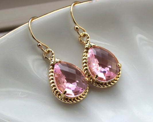 Light Pink Earrings Gold Blush Teardrop Earrings Pink Bridesmaid Earrings Jewelry Wedding Earrings Valentines Day Gift Blush Bridal Jewelry