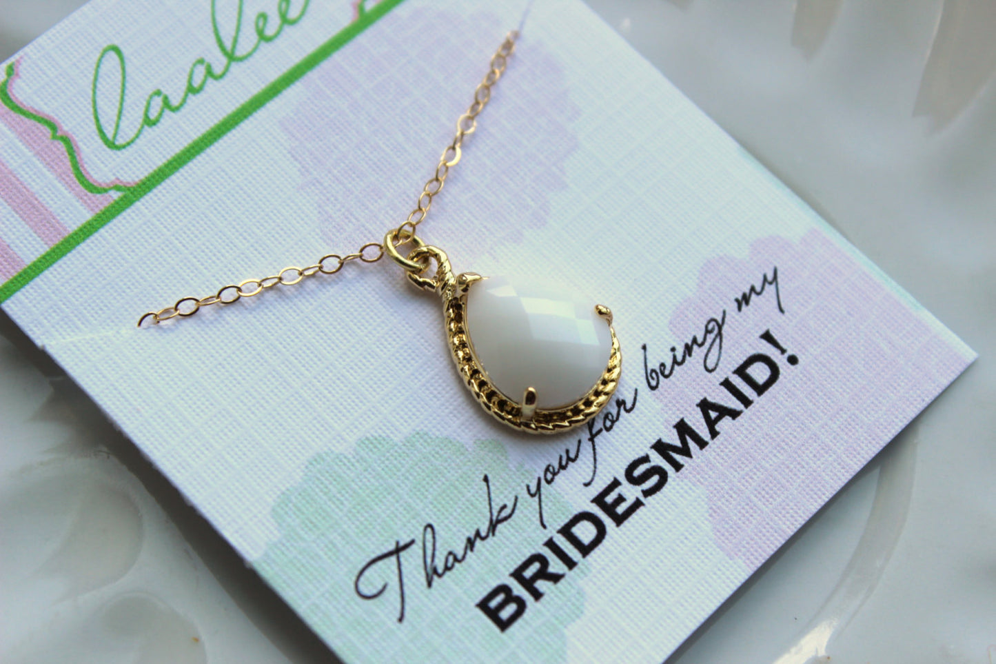 Gold White Opal Necklace - Cream Milk White Wedding Necklace Jewelry Bridesmaid Gift Jewelry - White Opal Bridal Jewelry - Gift Under 30