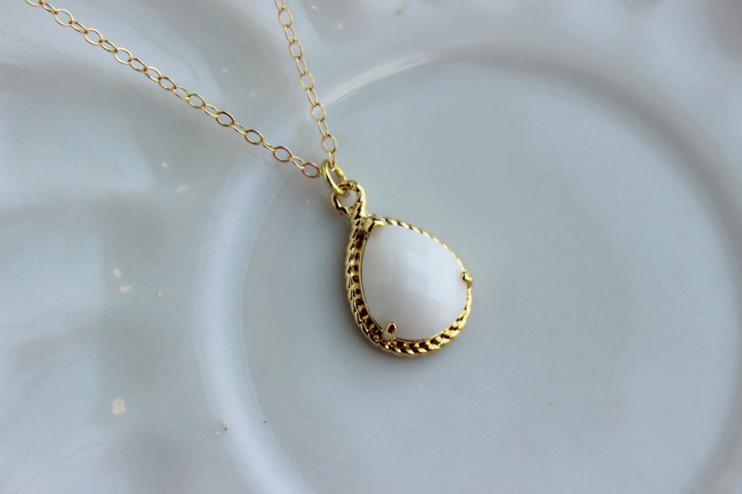 Gold White Opal Necklace - Cream Milk White Wedding Necklace Jewelry Bridesmaid Gift Jewelry - White Opal Bridal Jewelry - Gift Under 30