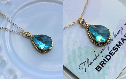 Gold Aquamarine Necklace Aqua Blue Wedding Necklace Jewelry Bridesmaid Gift Jewelry Aquamarine Bridal Jewelry Blue Bridesmaid Gift Under 30
