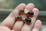 Smoky Brown Earrings Gold Two Tier Teardrop Topaz Bridesmaid Earrings - Bridal Earrings - Wedding Jewelry - Brown Bridesmaid Jewelry