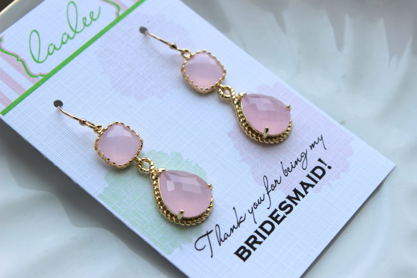 Blush Pink Jewelry Gold Bridesmaid Earrings - Blush Pink Earring - Bridesmaid Jewelry - Pink Earings - Wedding Jewelry - Wedding Earrings TT