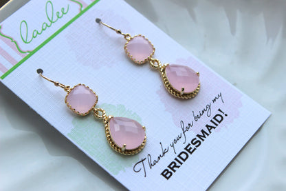 Blush Pink Jewelry Gold Bridesmaid Earrings - Blush Pink Earring - Bridesmaid Jewelry - Pink Earings - Wedding Jewelry - Wedding Earrings TT