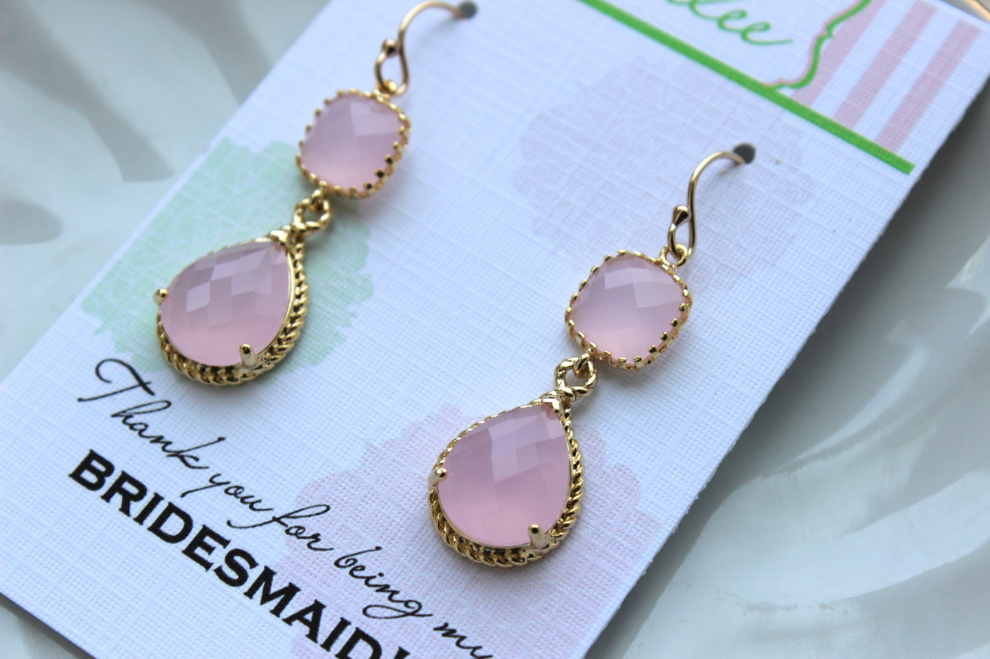 Blush Pink Jewelry Gold Bridesmaid Earrings - Blush Pink Earring - Bridesmaid Jewelry - Pink Earings - Wedding Jewelry - Wedding Earrings TT