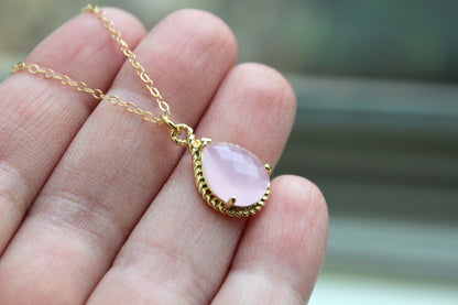 Gold Pink Opal Necklace - Blush Wedding Necklace Jewelry Bridesmaid Gift Jewelry - Blush Pink Bridal Jewelry Pink Bridesmaid Gift Under 30