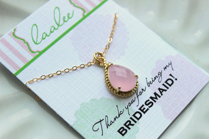 Gold Pink Opal Necklace - Blush Wedding Necklace Jewelry Bridesmaid Gift Jewelry - Blush Pink Bridal Jewelry Pink Bridesmaid Gift Under 30