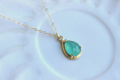 Gold Mint Necklace Blue Jewelry - Mint Wedding Necklace Jewelry Bridesmaid Gift Jewelry - Aqua Blue Bridal Jewelry Bridesmaid Gift Under 30