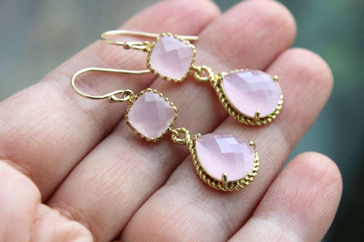 Blush Pink Jewelry Gold Bridesmaid Earrings Blush Pink Earring Bri