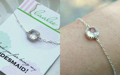 Dainty Silver Crystal Bracelet Bridesmaid Gift Crystal Wedding Jewelry - Clear Bridesmaid Bracelet Silver Jewelry Accessories Gift under 25