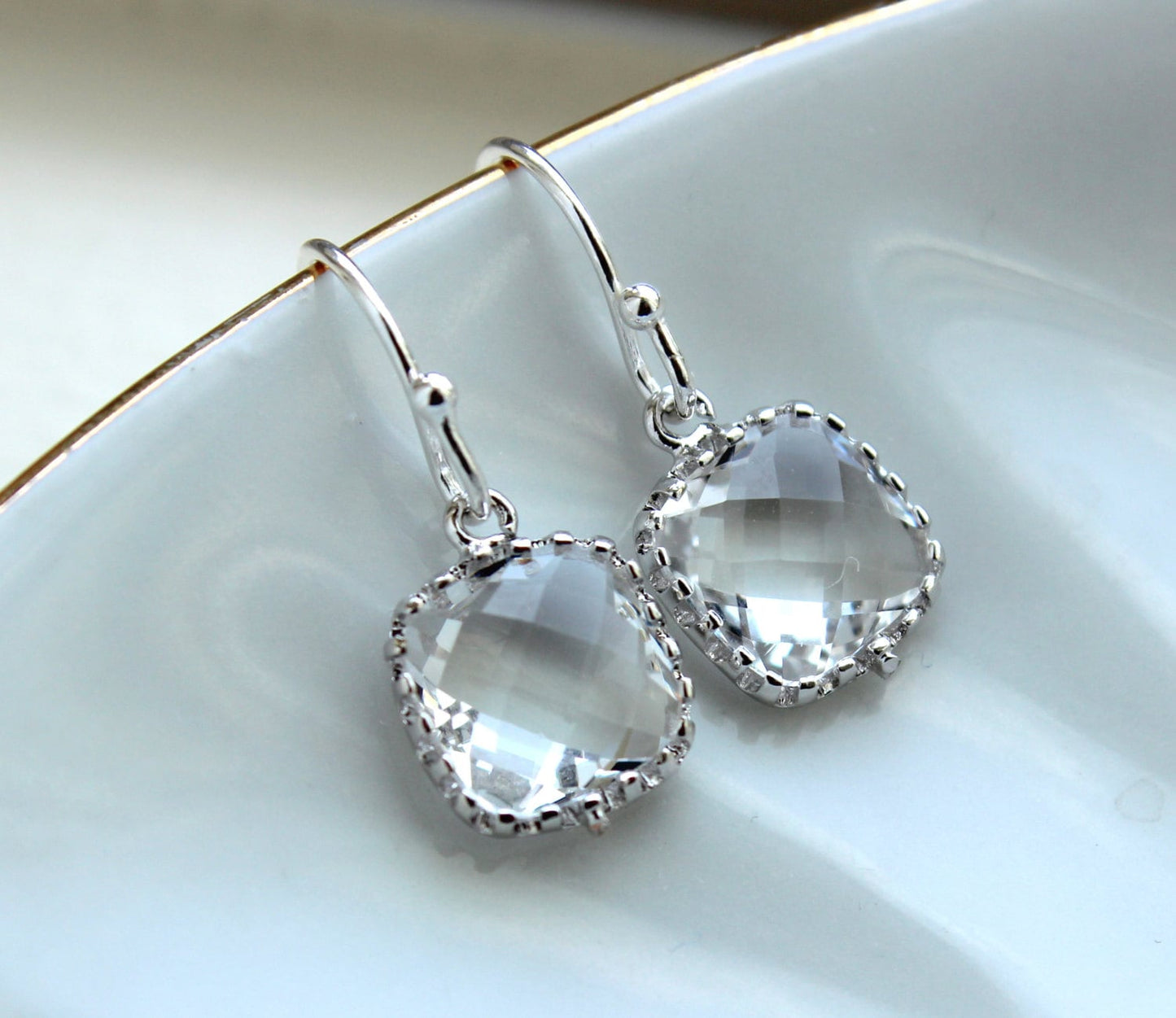 Dainty Small Silver Crystal Earrings - Crystal Clear Bridesmaid Earrings - Wedding Earrings - Silver Wedding Jewelry - Bridal Earrings