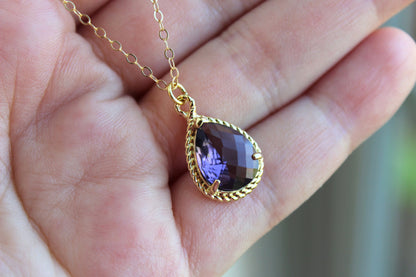 Gold Amethyst Necklace Purple Tanzanite Wedding Necklace Jewelry Bridesmaid Gift Jewelry Plum Purple Jewelry Amethyst Gift Under 30