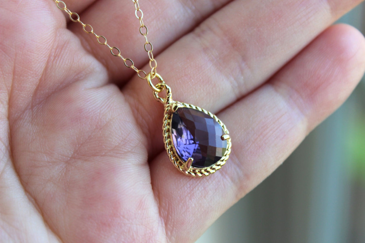 Amethyst Necklace Gold Purple Teardrop - 14k Gold Filled Chain - Bridesmaid Jewelry - Wedding Jewelry - Bridesmaid Necklace - Tanzanite