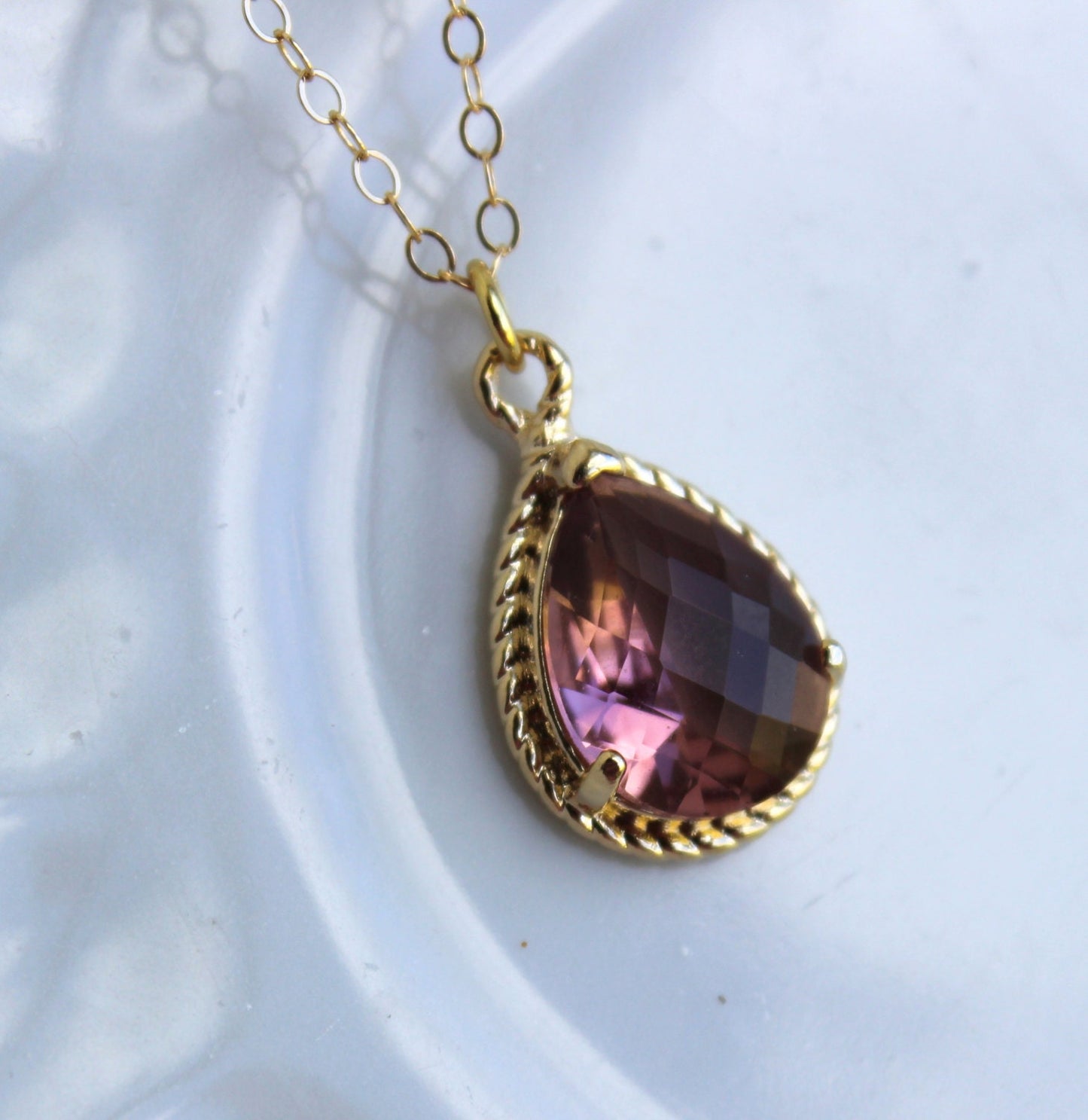 Gold Eggplant Necklace Purple Jewelry - 14k Gold Filled Chain - Eggplant Bridesmaid Jewelry - Plum Wedding Jewelry - Bridesmaid Necklace