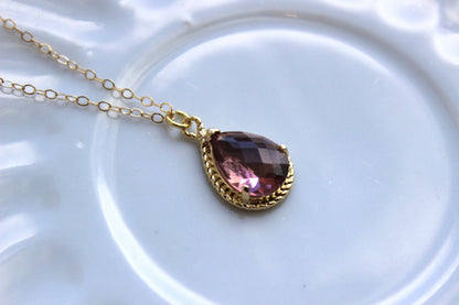 Gold Eggplant Necklace Purple Jewelry - 14k Gold Filled Chain - Eggplant Bridesmaid Jewelry - Plum Wedding Jewelry - Bridesmaid Necklace