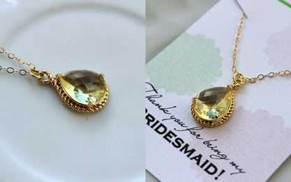 Gold Citrine Yellow Necklace - Citrine Wedding Necklace Jewelry Bridesmaid Gift Jewelry Yellow Bridal Jewelry Topaz Bridesmaid Gift Under 30