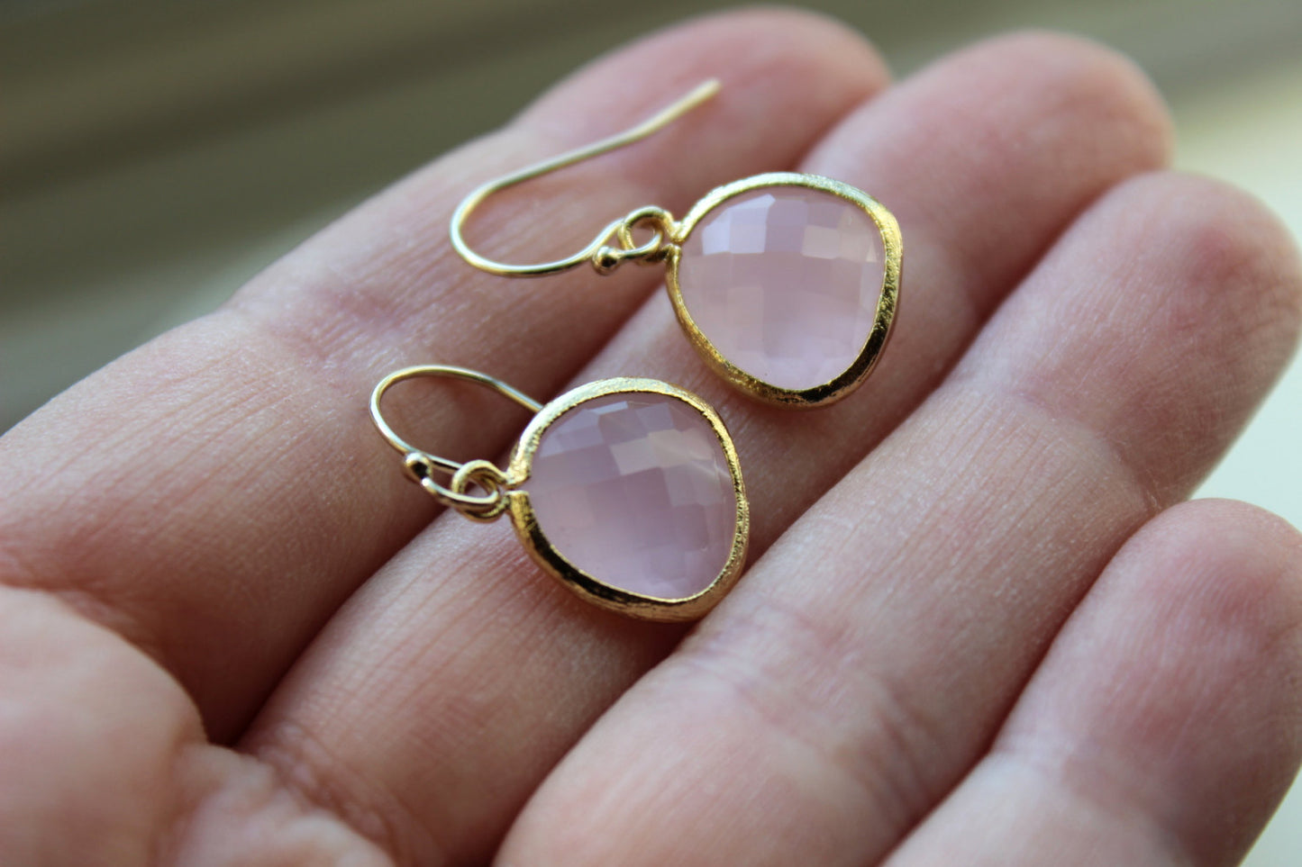 Gold Pink Opal Earrings Blush Wedding Jewelry Light Pink Bridesmaid Earrings Gift Blush Pink Bridal Jewelry Personalized Gift Under 25