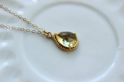 Gold Citrine Yellow Necklace - Citrine Wedding Necklace Jewelry Bridesmaid Gift Jewelry Yellow Bridal Jewelry Topaz Bridesmaid Gift Under 30