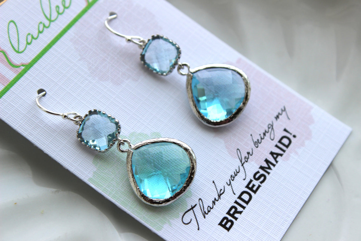 Silver Aquamarine Earrings Two Tiered - Aqua Blue Wedding Jewelry - Topaz Bridesmaid Earrings Gift Aquamarine Bridal Jewelry - Gift Under 35