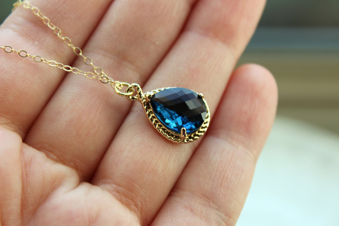 Gold Sapphire Necklace Navy Blue Wedding Necklace Jewelry Bridesmaid Gift Jewelry Sapphire Jewelry Gift Under 30 Gold Navy Blue Jewelry