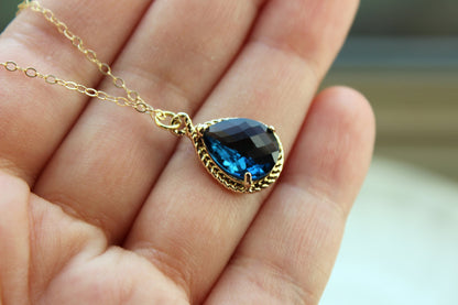 Gold Sapphire Necklace Navy Blue Wedding Necklace Jewelry Bridesmaid Gift Jewelry Sapphire Jewelry Gift Under 30 Gold Navy Blue Jewelry
