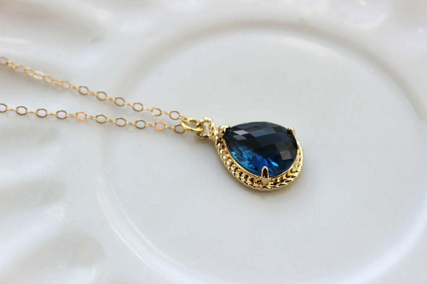 Gold Sapphire Necklace Navy Blue Wedding Necklace Jewelry Bridesmaid Gift Jewelry Sapphire Jewelry Gift Under 30 Gold Navy Blue Jewelry