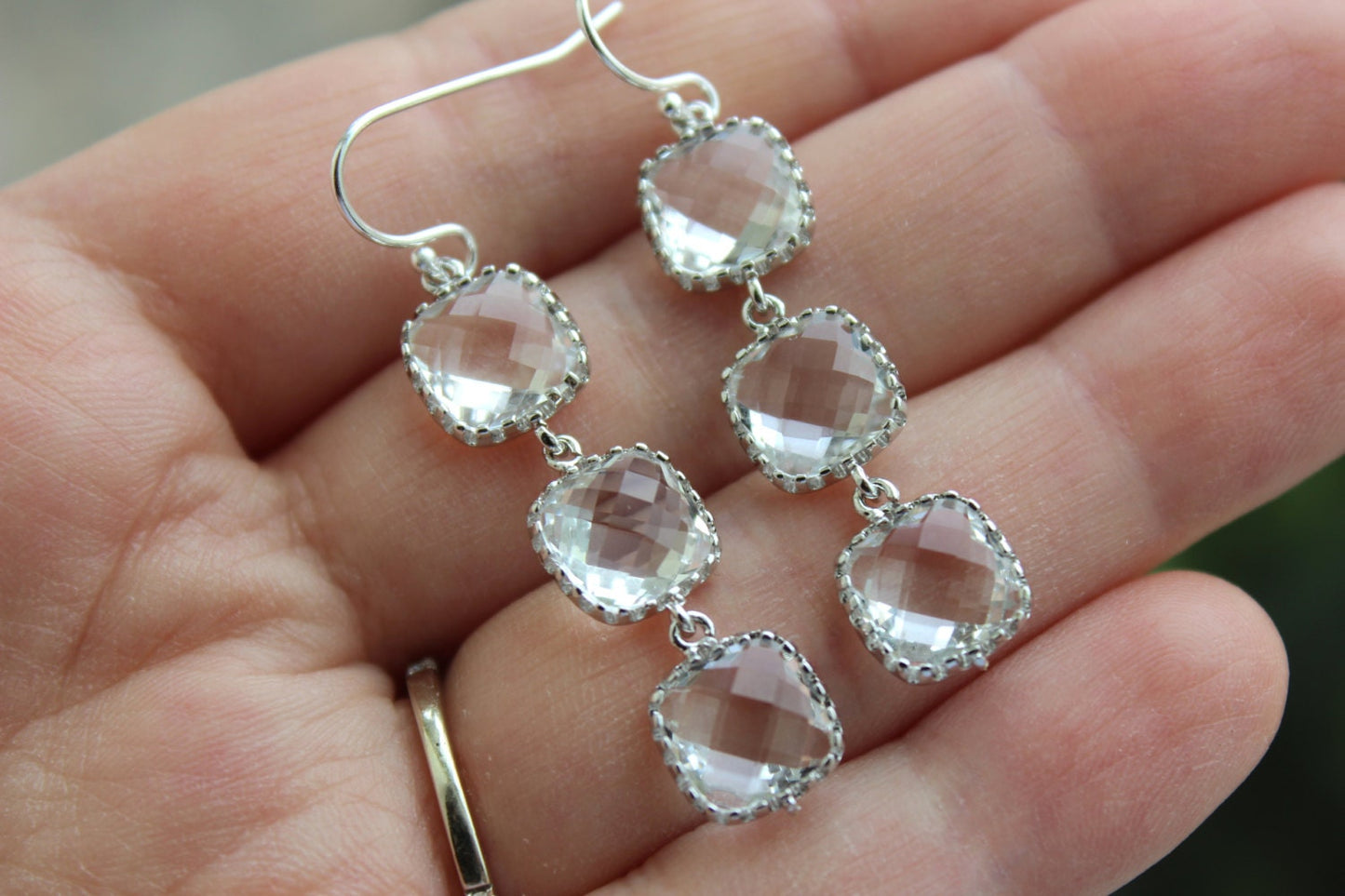 Silver Crystal Earrings Clear Square Jewelry - Bridesmaid Earrings - Bridal Earrings - Crystal Wedding Jewelry - Clear Bridesmaid Gift