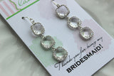 Square Silver Crystal Earrings Wedding Jewelry Crystal Clear Bridesmaid Earrings Bridesmaid Gift Bridal Jewelry Personalized Thank You Note