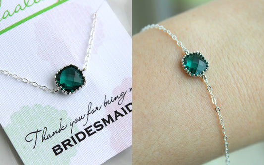 Dainty Silver Emerald Green Bracelet Bridesmaid Gift Emerald Wedding Jewelry - Bridesmaid Bracelet Silver Jewelry Accessories Gift under 20