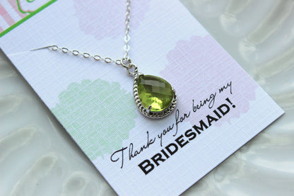Silver Peridot Necklace Apple Green Jewelry - Sterling Silver Chain - Wedding Necklace Jewelry Bridesmaid Gift Jewelry Green Bridal Jewelry