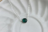 Dainty Emerald Green Necklace Sterling Silver Chain - Charm Necklace Green Bridesmaid Necklace Hunter Green Wedding Jewelry - Gift under 25