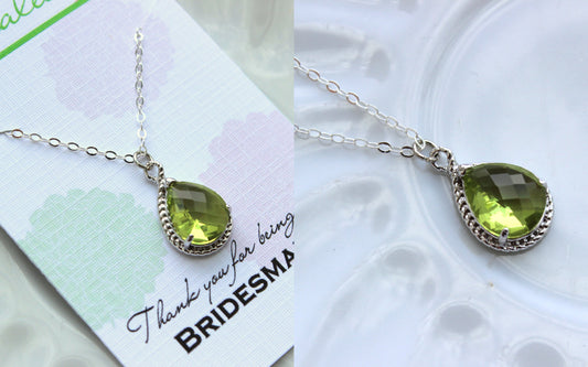 Silver Peridot Necklace Apple Green Jewelry - Sterling Silver Chain - Wedding Necklace Jewelry Bridesmaid Gift Jewelry Green Bridal Jewelry