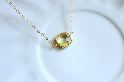 Dainty Citrine Yellow Necklace Gold Filled Chain - Yellow Bridesmaid Necklace - Citrine Charm Wedding Jewelry - Christmas Gift under 25