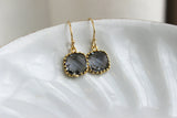 Dainty Charcoal Gray Earrings Gold Plated - Small Grey Bridesmaid Earring - Slate Pewter Wedding Jewelry - Christmas Gift Under 20