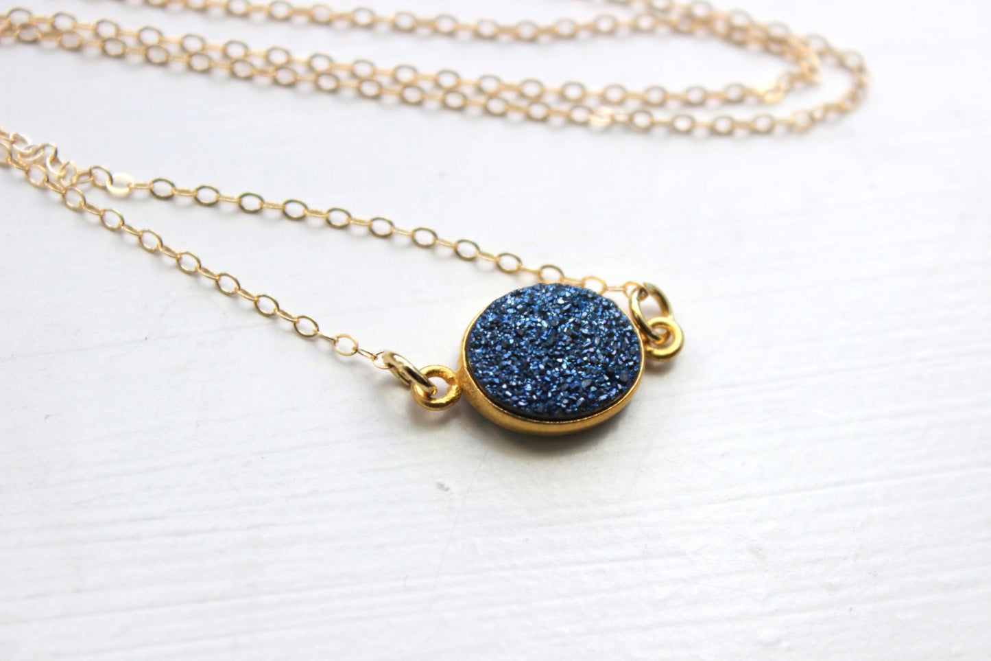 Gold Blue Druzy Necklace Natural Druzy Jewelry - Gold Blue Drusy Necklace Jewelry Druzy Christmas Gift Under 20 Necklace Statement Jewelry