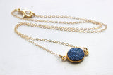 Gold Blue Druzy Necklace Natural Druzy Jewelry - Gold Blue Drusy Necklace Jewelry Druzy Christmas Gift Under 20 Necklace Statement Jewelry