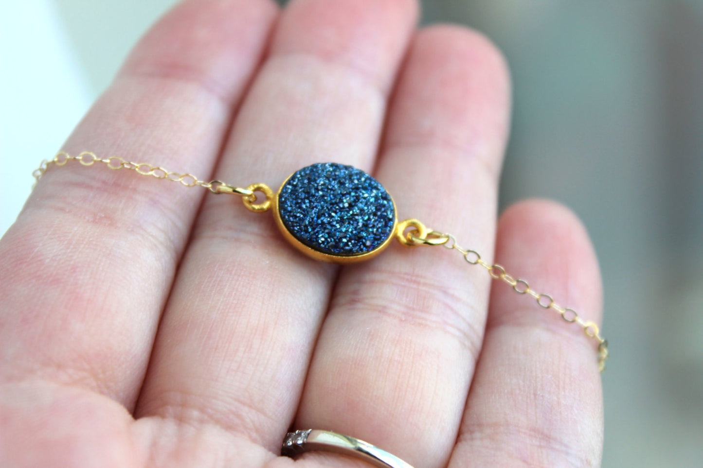 Gold Blue Druzy Necklace Natural Druzy Jewelry - Gold Blue Drusy Necklace Jewelry Druzy Christmas Gift Under 20 Necklace Statement Jewelry