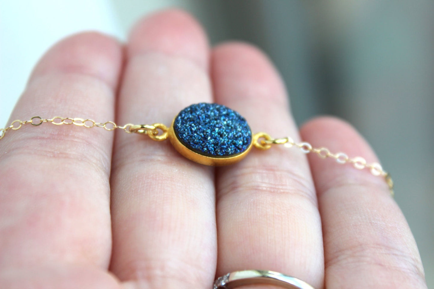 Gold Blue Druzy Necklace Natural Druzy Jewelry - Gold Blue Drusy Necklace Jewelry Druzy Christmas Gift Under 20 Necklace Statement Jewelry