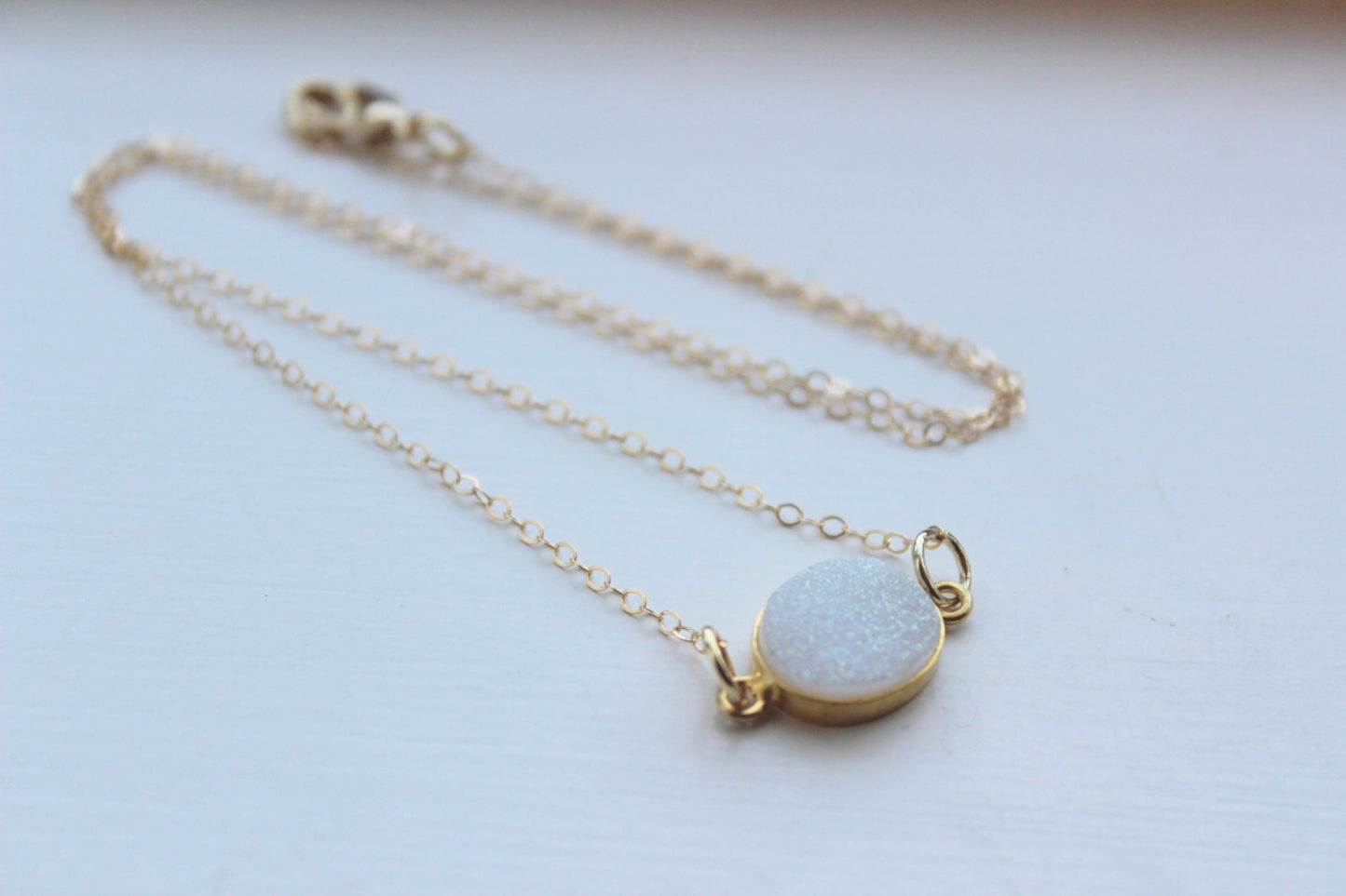 Gold White Opal Druzy Necklace Natural Druzy Jewelry - White Opal Drusy Necklace Druzy Christmas Gift Under 20 Necklace Statement Jewelry