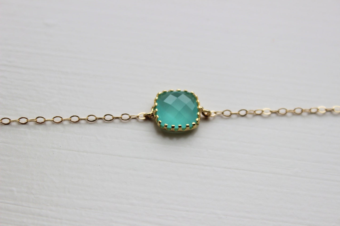 Dainty Mint Blue Bracelet Square Gold Filled Chain Aqua Bracelet Bridesmaid Bracelet - Mint Bridal Bracelet Something Blue Wedding Jewelry