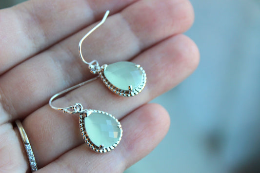 Silver Soft Mint Earrings Seafoam Green Jewelry - Mint Bridesmaid Jewelry Seafoam Bridesmaid Earrings - Mint Blue Wedding Jewelry Earrings