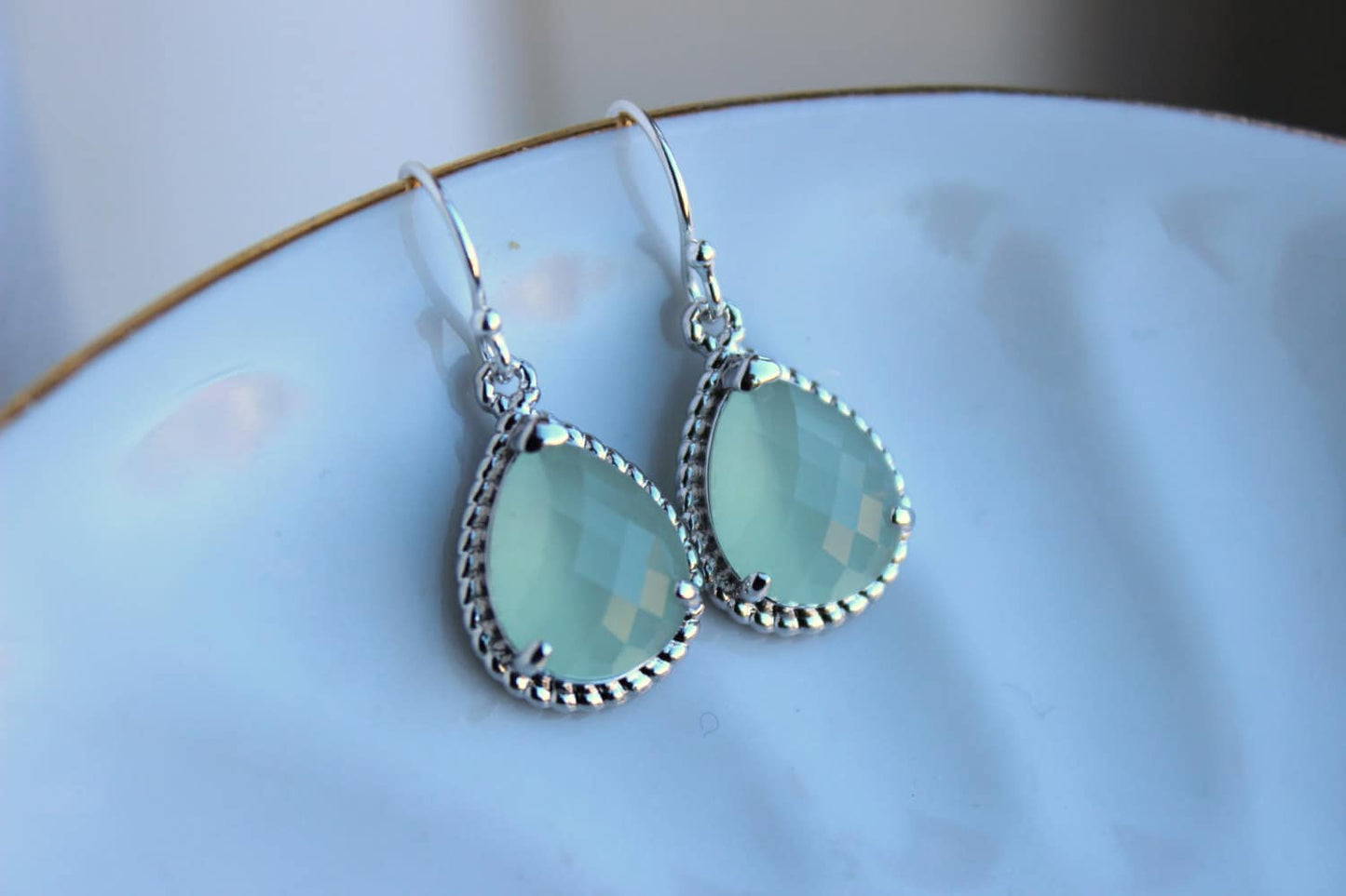 Silver Soft Mint Earrings Seafoam Green Jewelry - Mint Bridesmaid Jewelry Seafoam Bridesmaid Earrings - Mint Blue Wedding Jewelry Earrings